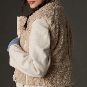 Anthropologie Cream and Tan Teddy Vest - Women’s Small